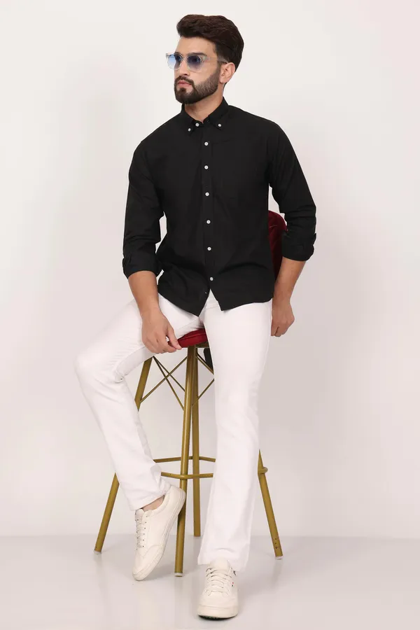 New_Black_Down_Button_Casual_Shirt_I_100_Cotton_Twill