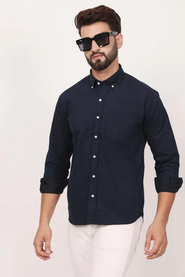 New_Navy_Blue_Down_Button_Casual_Shirt_I_100_Cotton_Twill