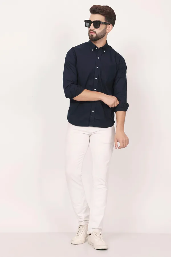 New_Navy_Blue_Down_Button_Casual_Shirt_I_100_Cotton_Twill