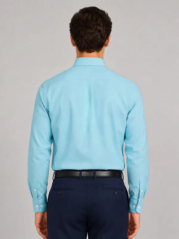 New_Cyan_Blue_Oxford_Cotton_Shirt_For_Men