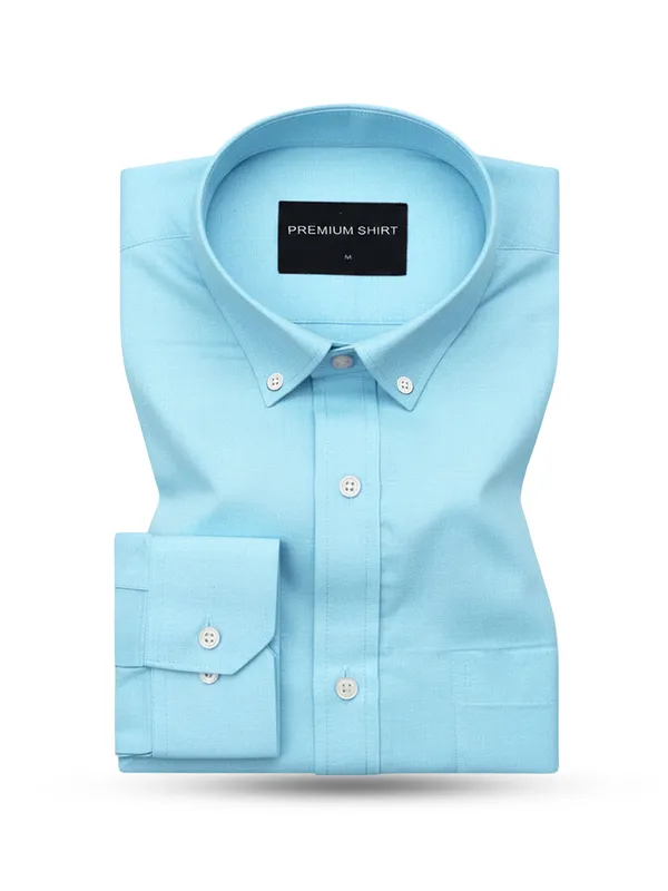 New_Cyan_Blue_Oxford_Cotton_Shirt_For_Men