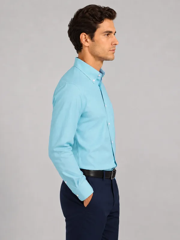 New_Cyan_Blue_Oxford_Cotton_Shirt_For_Men