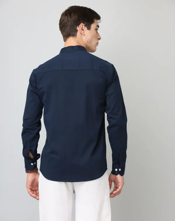 Chinese_Collar_Navy_Blue_Solid_Tailored_Fit_Cotton_Casual_Shirt_For_Man