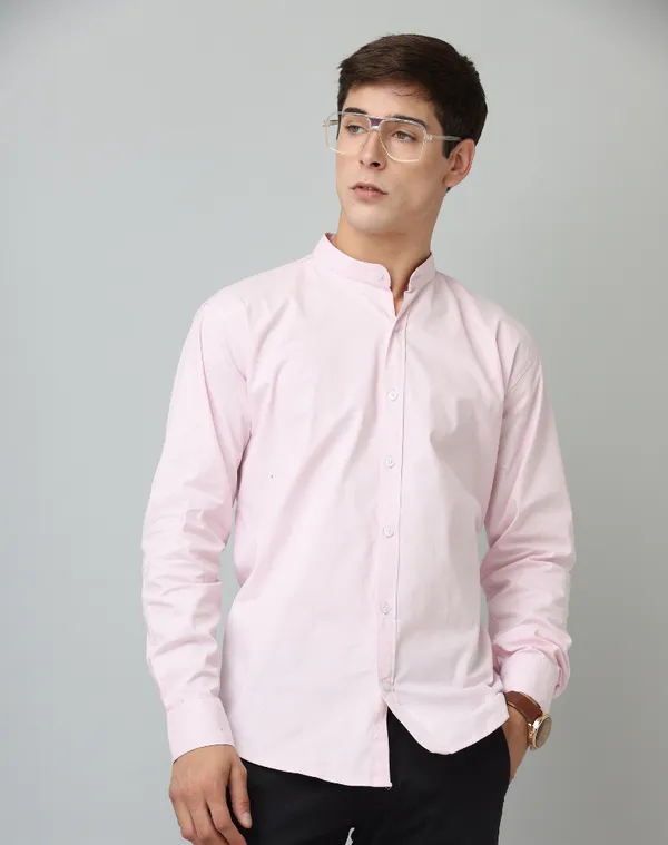 Chinese_Collar_Light_Pink_Tailored_Fit_Cotton_Casual_Shirt_For_Man