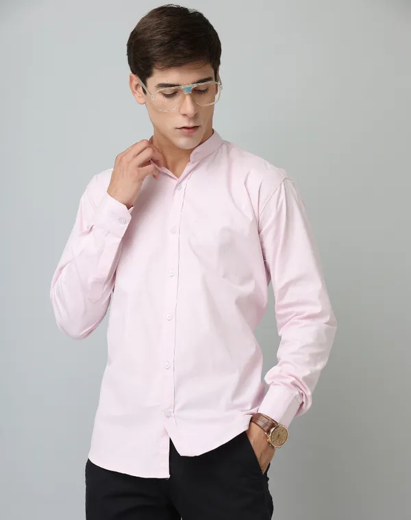 Chinese_Collar_Light_Pink_Tailored_Fit_Cotton_Casual_Shirt_For_Man
