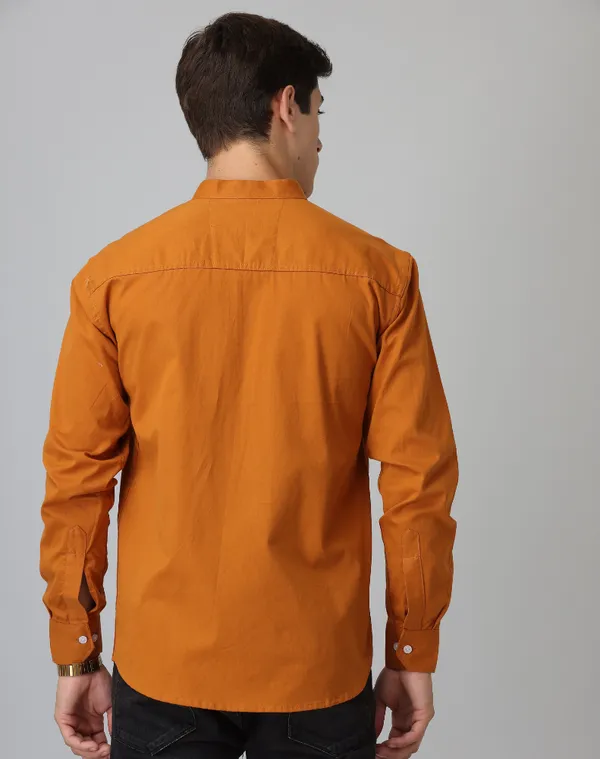 Chinese_Collar_Mustard_Tailored_Fit_Cotton_Casual_Shirt_For_Man