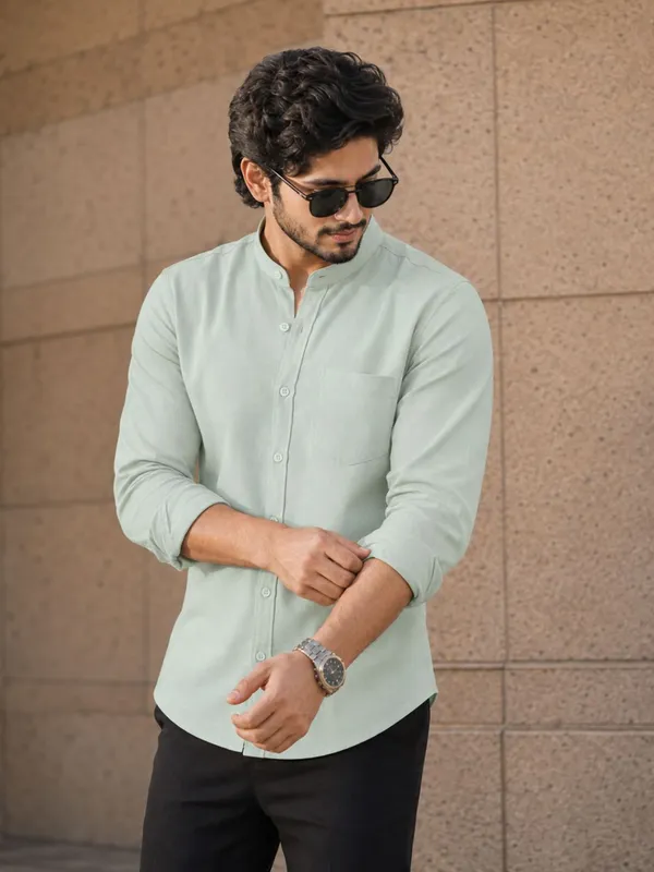 Chinese_Collar_Pista_Tailored_Fit_Cotton_Casual_Shirt_For_Man