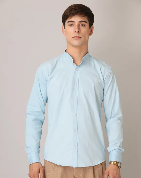 Chinese_Collar_Light_Blue_Tailored_Fit_Cotton_Casual_Shirt_For_Man