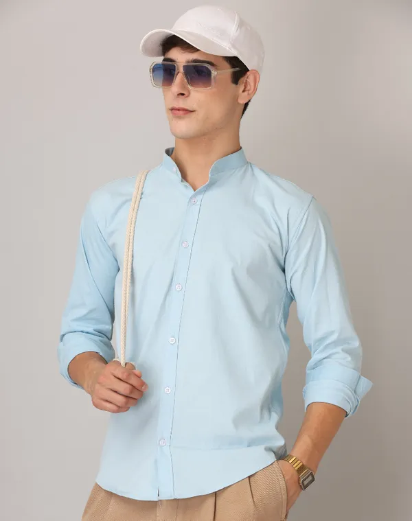 Chinese_Collar_Light_Blue_Tailored_Fit_Cotton_Casual_Shirt_For_Man