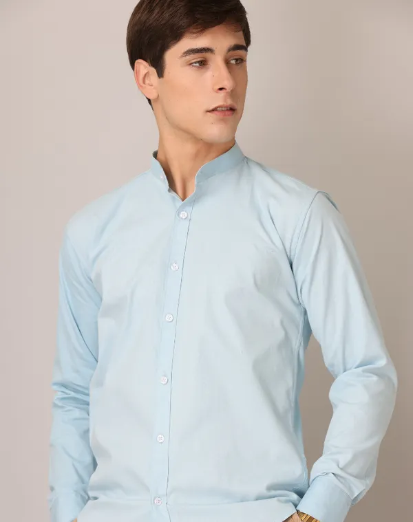 Chinese_Collar_Light_Blue_Tailored_Fit_Cotton_Casual_Shirt_For_Man