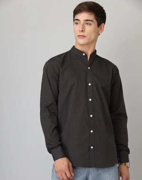 Chinese_Collar_Black_Solid_Tailored_Fit_Cotton_Casual_Shirt_For_Man