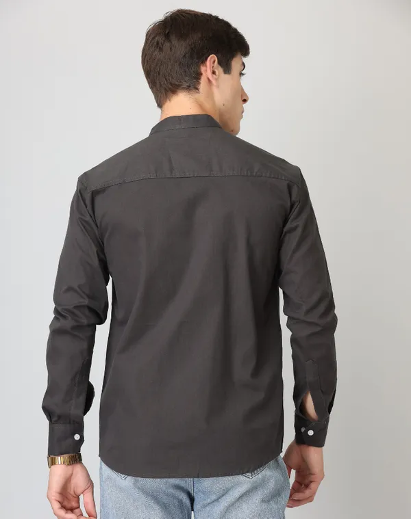 Chinese_Collar_Black_Solid_Tailored_Fit_Cotton_Casual_Shirt_For_Man