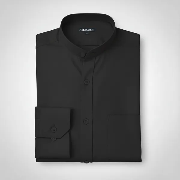 Premium_Chinese_Collar_Black_Solid_Tailored_Fit_Cotton_Casual_Shirt_For_Man
