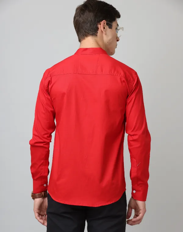 Premium_Chinese_Collar_Red_Tailored_Fit_Cotton_Casual_Shirt_For_Man