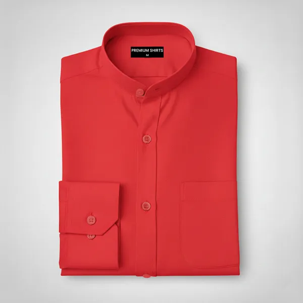 Premium_Chinese_Collar_Red_Tailored_Fit_Cotton_Casual_Shirt_For_Man