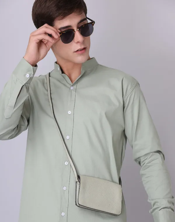 Premium_Chinese_Collar_Pista_Tailored_Fit_Cotton_Casual_Shirt_For_Man