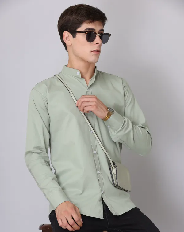 Premium_Chinese_Collar_Pista_Tailored_Fit_Cotton_Casual_Shirt_For_Man