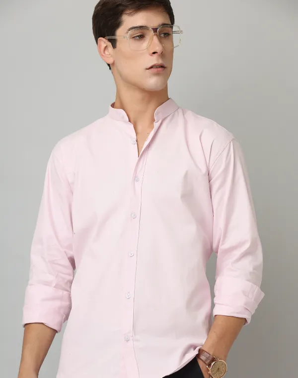 Premium_Chinese_Collar_Light_Pink_Tailored_Fit_Cotton_Casual_Shirt_For_Man