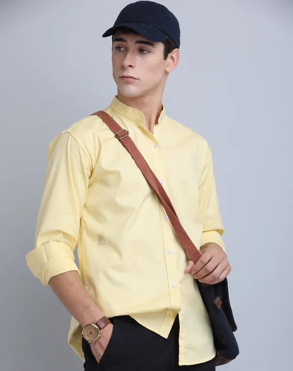 Premium_Chinese_Collar_Yellow_Tailored_Fit_Cotton_Casual_Shirt_For_Man