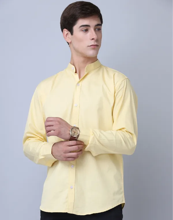 Premium_Chinese_Collar_Yellow_Tailored_Fit_Cotton_Casual_Shirt_For_Man