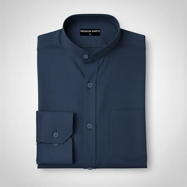 Premium_Chinese_Collar_Navy_Blue_Solid_Tailored_Fit_Cotton_Casual_Shirt_For_Man