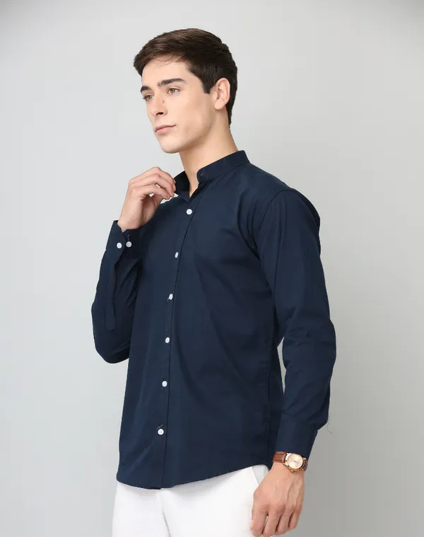 Premium_Chinese_Collar_Navy_Blue_Solid_Tailored_Fit_Cotton_Casual_Shirt_For_Man