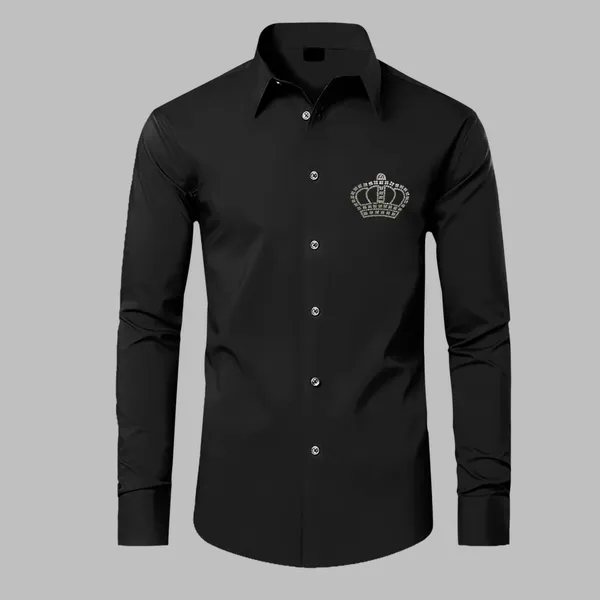 Crown_Designer_Premium_Cotton_Without_Pocket_Solid_Shirt_For_Man_Black