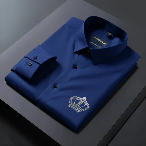 Crown_Designer_Premium_Cotton_Without_Pocket_Solid_Shirt_For_Man_Navy_Blue
