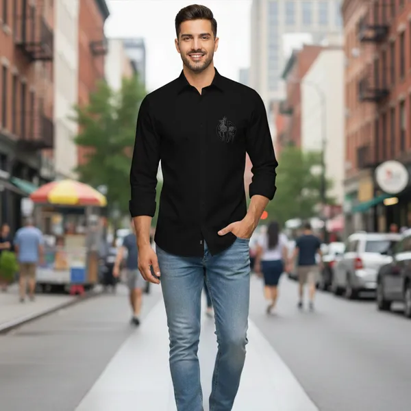 Deer_Designer_Premium_Cotton_Without_Pocket_Solid_Shirt_For_Man_Black