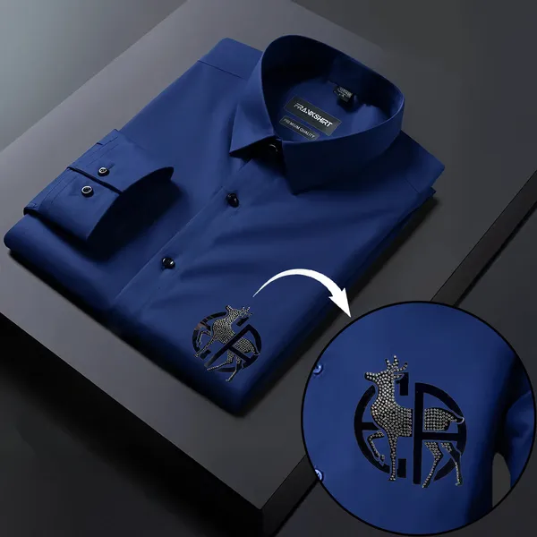 Deer_Designer_Premium_Cotton_Without_Pocket_Solid_Shirt_For_Man_Navy_Blue