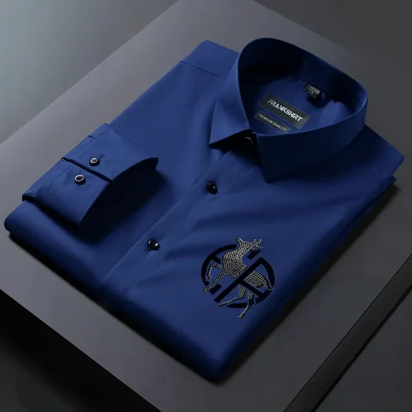Deer_Designer_Premium_Cotton_Without_Pocket_Solid_Shirt_For_Man_Navy_Blue
