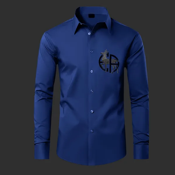 Deer_Designer_Premium_Cotton_Without_Pocket_Solid_Shirt_For_Man_Navy_Blue