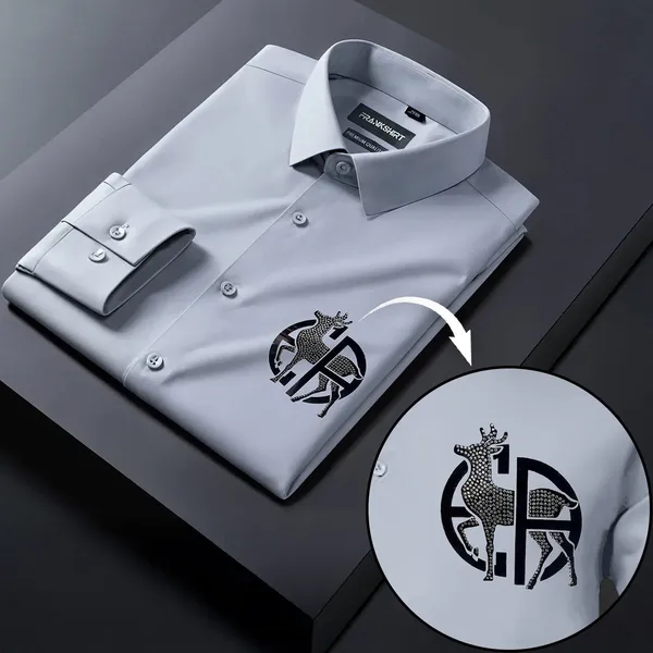 Deer_Designer_Premium_Cotton_Without_Pocket_Solid_Shirt_For_Man_Silver
