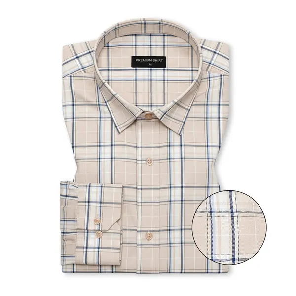 Beige_Blue_Classic_Check_Oxford_Shirt_For_Men
