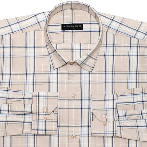 Beige_Blue_Classic_Check_Oxford_Shirt_For_Men