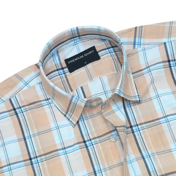 Peach_White_Classic_Check_Paper_Cotton_Shirt_For_Men