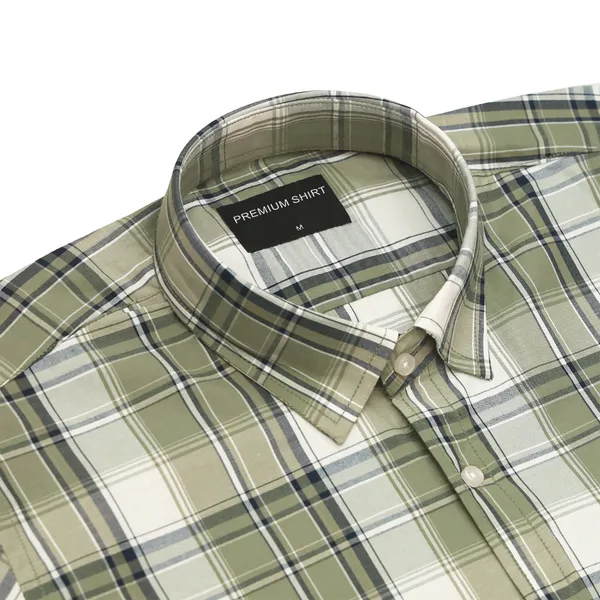 Olive_Green_Classic_Check_Paper_Cotton_Shirt_For_Men