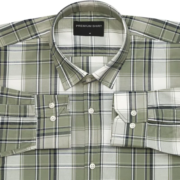 Olive_Green_Classic_Check_Paper_Cotton_Shirt_For_Men