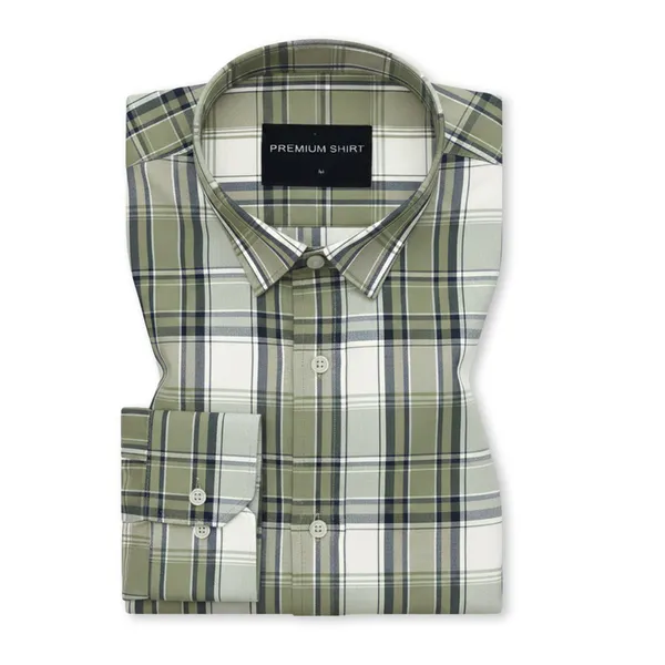 Olive_Green_Classic_Check_Paper_Cotton_Shirt_For_Men