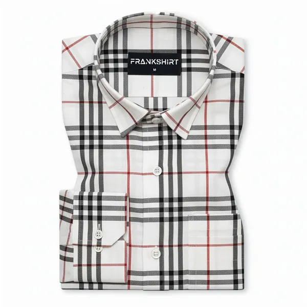 White_Tartan_Check_Cotton_Shirt_For_Men