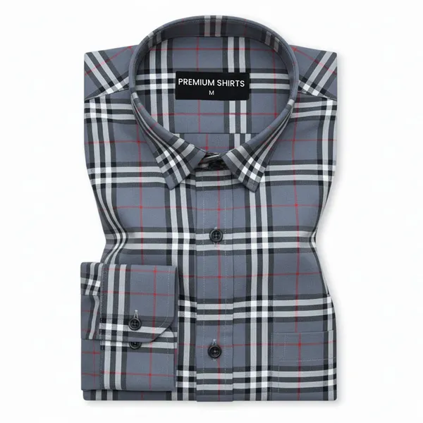 Denim_Tartan_Check_Cotton_Shirt_For_Men