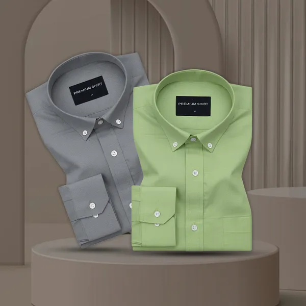 Pack_Of_2_Oxford_Cotton_Shirt_For_Men_Dark_Grey_Green