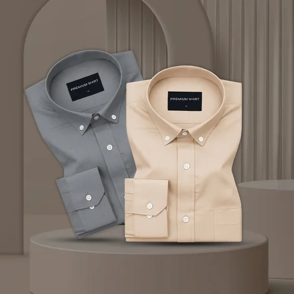 Pack_Of_2_Oxford_Cotton_Shirt_For_Men_Dark_Grey_Cream