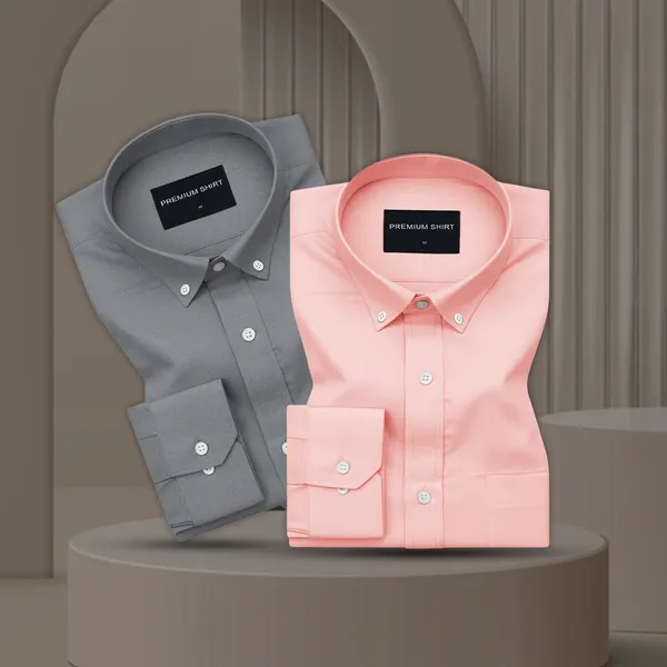 Pack_Of_2_Oxford_Cotton_Shirt_For_Men_Dark_Grey_Peach