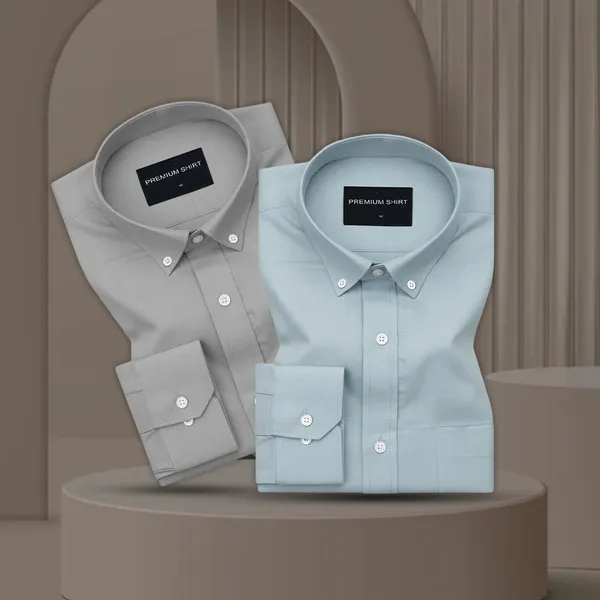 Pack_Of_2_Oxford_Cotton_Shirt_For_Men_Silver_Cyan_Blue