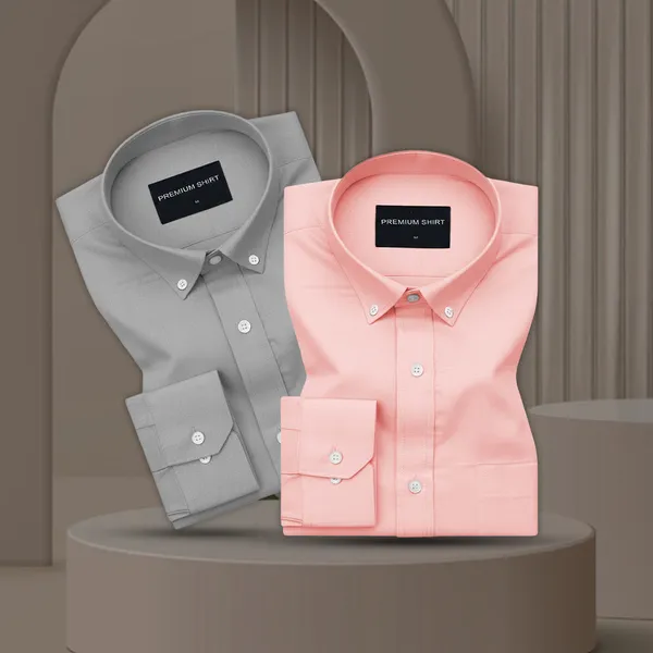 Pack_Of_2_Oxford_Cotton_Shirt_For_Men_Silver_Peach