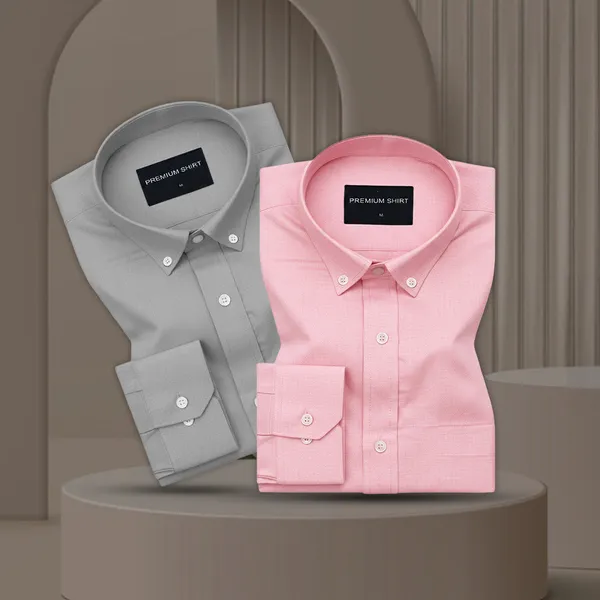 Pack_Of_2_Oxford_Cotton_Shirt_For_Men_Silver_Pink