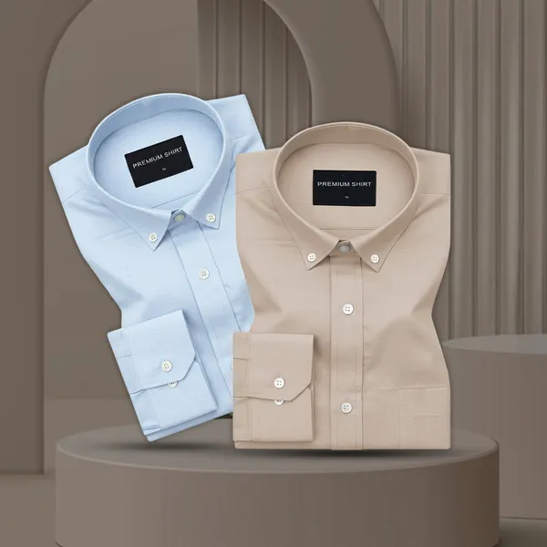 Pack_Of_2_Oxford_Cotton_Shirt_For_Men_Sky_Blue_Beige