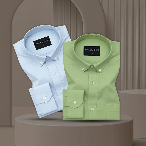 Pack_Of_2_Oxford_Cotton_Shirt_For_Men_Sky_Blue_Green