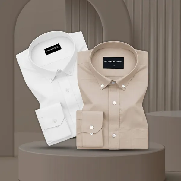 Pack_Of_2_Oxford_Cotton_Shirt_For_Men_White_Beige